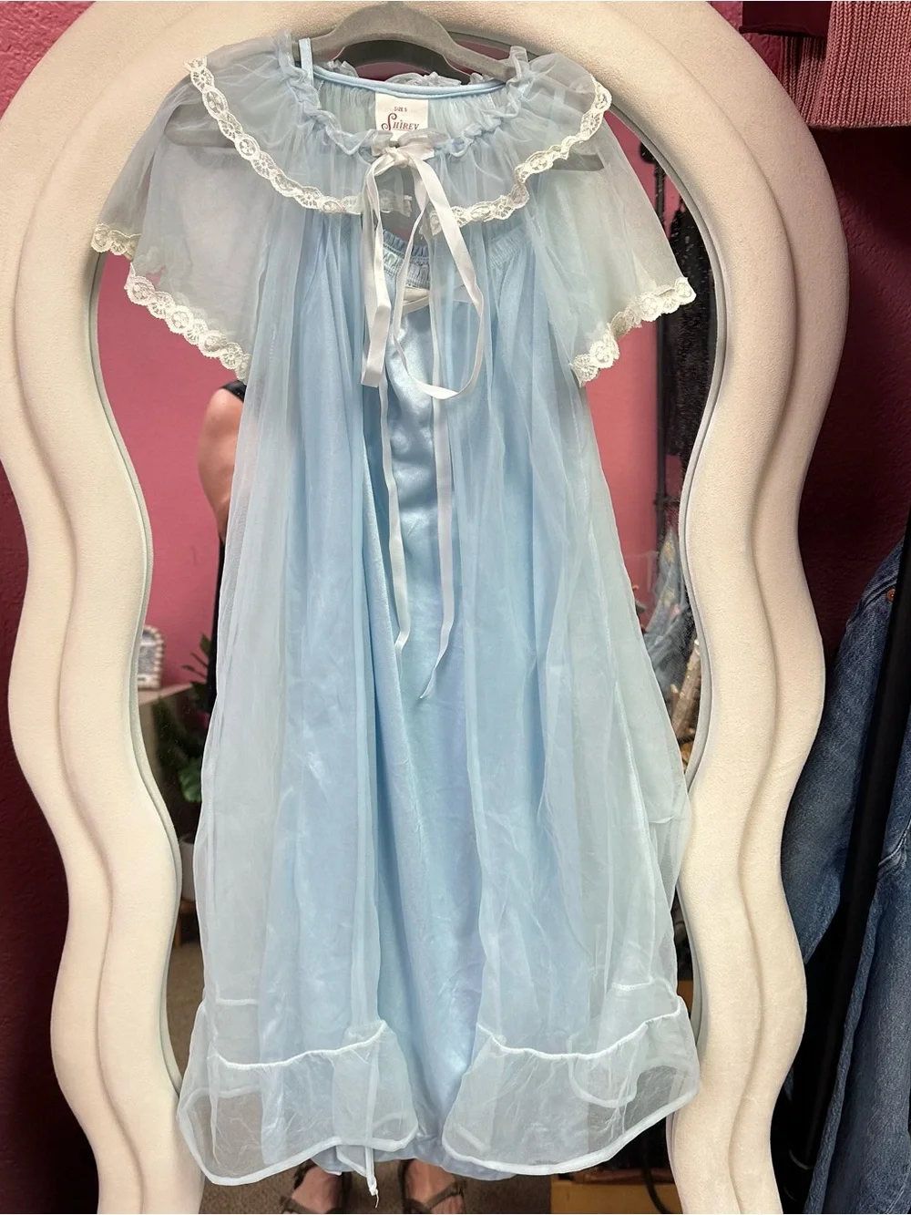 Vintage Shirey Girls Light Blue nightgown and robe set with Lace Trim